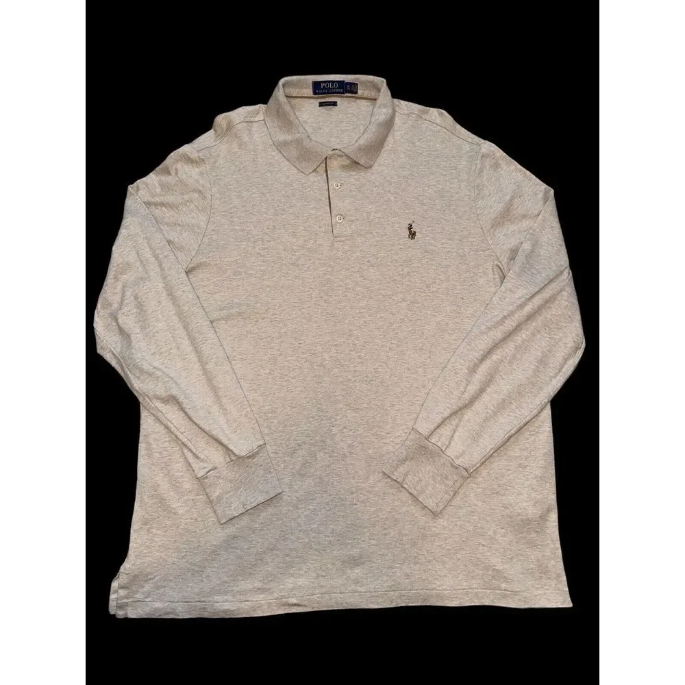 RALPH LAUREN Mens XL Beige Heather Long Sleeve‎ Button Down Polo Classic Fit